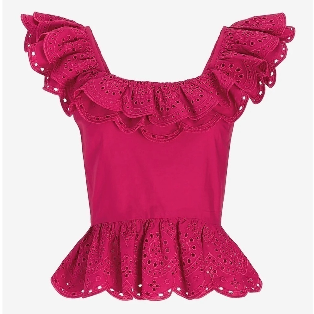 EXPRESS Open Back Eyelet ruffle Peplum Top in Gorgeous Pink Medium NWT - Picture 2 of 9